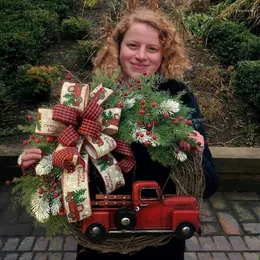 Dekorativa blommor röd lastbil juldekor krans trä vintage för höst skörd tacksägelse 1 st