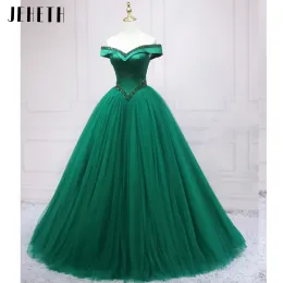 Jeheth Green Peading Off the Shoulder Quinceanera Dresses Lace Up Prom Party Gown for Women Floor Length Robes 15 Years