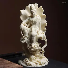 Decorative Figurines Lotus Leaf Guanyin Bodhisattva Figure Statue Resin Art Sculpture High Grade Home Living Room Office Feng Shui Statues