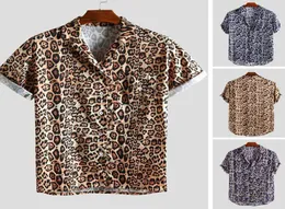 EST MENS SŁUTNIE SEXY SEXY LOPARD DRITR SHIRT Krótkie rękawie Mężczyźni Przystojny lampartek koszulka Camisa Hombre Leopardo6372093