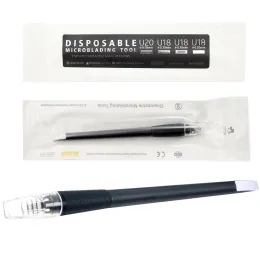 Machine 10/50pcs 18u 0.15/0.18mm Permanent Makeup Black Disposable Microblading Pen Silicone Handle Tattoo Manual Pen with Tebori Blades