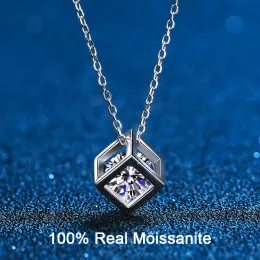 Gemstones Square Hollow Cube Pendant Moissanite Necklace Sterling Sier VVS Lab Diamond Necklace For Women Girls Gift Fine Jewelry