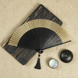Estatuetas decorativas fã de madeira dobrável de madeira de bambu vintage estilo japonês mão de seda com tamel de dança artesanal favores de casamento de decoração de casa presentes