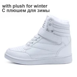 Stiefel 2023 Frauen Winter -Sneaker warmer Plüsch in Versteckten Zunahme Herbstschuhe PU Lederschuhe Frau High Top White Schuhe St213