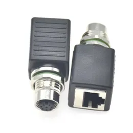 1PC M12 4 pinos D que codifica para RJ45 Conector feminino M12 8 pinos A Coding Connector Male Connector Gigabit Adaptador de plugue Ethernet