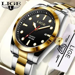 Armbanduhr Lige Fashion Business Man Uhr Luxus Edelstahlband wasserdichte Quatrz für Männer Luminous Date Uhr Reloj Hombre Box