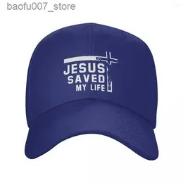 Boll Caps Ball Caps Classic Unisex Jesus räddade mitt liv Baseball Cap Vuxen Kristus Religion Christian Cross Justerable Dad Hat Sun ProtectionQ240403