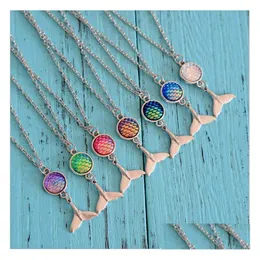 Pendant Necklaces Fish Scale Mermaid Cabochon Necklace Sier Tail Pendants Chain For Women Girls Fashion Jewelry Gift Drop Delivery Dhooz