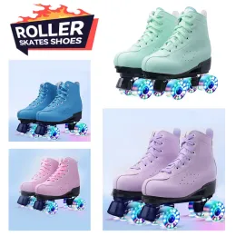 Quad Roller Skate Shoes 4 Wheels Flash Patins em linha adulto Kid Sapatos de rolos de linha dupla de rolos Profissional Skining Sliding Sneaker
