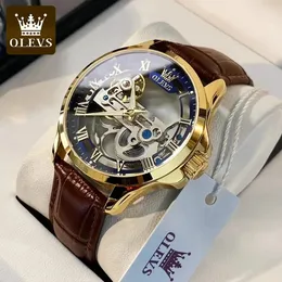 OLEVS Luksusowe męskie zegarki w pełni wyrzucaj Wodoodporne skórzane pasek automatyczny mechaniczny zegarek dla mężczyzn ELOJ HOMBRE 240327