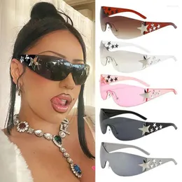 نظارة شمسية ستار y2k galsses rimless الخماسي الديكور النساء نظارات الرياضة على شاطئ نظارة في الهواء الطلق V4M0