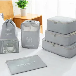 Förvaringspåsar Portable Waterproof Travel Bag 7 Pieces Set Bagage Organizer för klädskor Datakabel Kosmetika Tidy Pouch 6 Färger