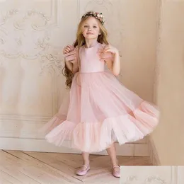 Flickans klänningar Flower Girl Dress Children BridEMaid Wedding For Kids Pink Tle Gowns Girl Boutique Party Wear Elegant Frocks 220324 Dr DHQH2