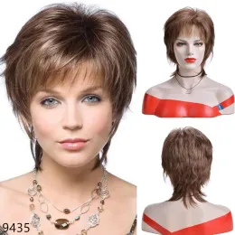 Парики пикси Синтетический парик с париками с прямыми волосами для женщин коричневый светлоновый парик женский теплостой устойчивый