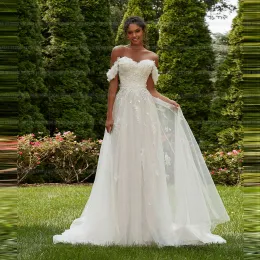 Boho 3D Flower Wedding Dresses A Line Womans Sexy Off The Shoulder