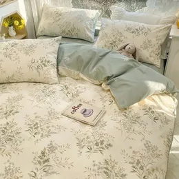 Ins Style Floral Däcke Cover Set Flat Sheet Pillow Cases Inga fyllning Twin Single Queen Size Boys Bädd Linne 240320