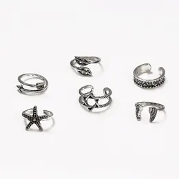 Creative Adjustable Retro Hollow Carved Star Moon Toe Rings Adjustable Opening Finger Ring for Women Boho Beach Foot Ring Jewelry 6pcs/set