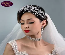 Glänzend Diamant handgefertigtes Hoop Hochzeit Tiara Queen Barock Kristall Braut Kopfbedeckung Kronstillung mit Hochzeit Schmuck Haar Accesso6691343