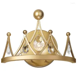 Wall Lamp European Gold Crystal Crown LED GIRL Bedroom Bedside Study Hall Dekoration Chandelier Light Fixture