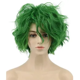 Peruklar saç sentetik saç kadın erkekler kabarık kısa bob kıvırcık yeşil peruk cosplay anime peruk