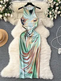 Casual Dresses SINGREINY American European Sleeveless Sexy Sundress 2024 Y2K Summer O Neck Irregular Tie Dye High Street Xshape Sweet Dress