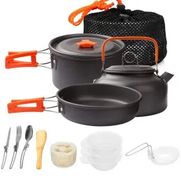 Supplies Camping Cooking Utensils Outdoor Aluminum Tableware Set Kettle Pans Pots Hiking Picnic Travelling Tourist Supplies Equipment