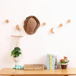 2024 Children's Room Decorative Hooks Wood Wall Hooks Star Key Hook Modern Creative Coat Hook Rack Wall Hanger Bag Hooks for Hanging