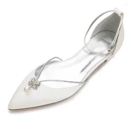 Casual Shoes CreativeSugar Elegant Pearl Flower Shape Crystal Charm Lady Satin Lace Dress Flat Sweet Pointed Toe Flats Bridal Wedding