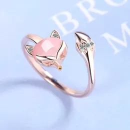 Bant Yüzük 925 STERLING Gümüş Gül Altın Yeni Kadın Moda Takıları Yüksek Kaliteli Kristal Zirkon Agate Fox Ring Açık Ayarlanabilir Yüzük Hediyesi