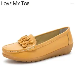Casual Shoes 2024 Spring Bow Soft Floral äkta läderlägenhet för kvinnor loafers chaussure femme damtränare zapatos mujer