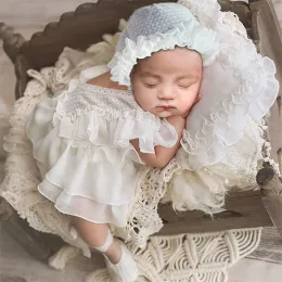 Fotografia per la proposta di proposta di arte fotografia neonate outfit baby pizzo figer cappello da cappello set neonato abiti per gonna da servizio fotografico 4 parto/set
