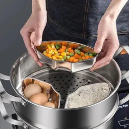 Dinnerware 1PC Practical 304 Stainless Steel Fan Shaped Steaming Box Rice Cooker Bowl And Plate