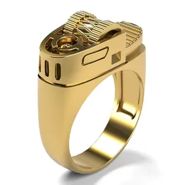 Gold Plated Gothic Ring Lighter Head Shaped Non-Functional Ring Men Punk Style Ring Fashion Jewelry