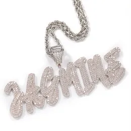Роскошное пользовательское название подвесные ожерелья для женщин, сияющие CZ Diamond Diamond Iced Out буквы ожерелье хип -хоп украшения из нержавеющей стали цепь