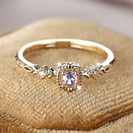 2PCS Wedding Rings Simple Fashion Crystal Round Stone Ring White Zircon Small Square Engagement Rings For Women Vintage Gold Color Wedding Jewelry