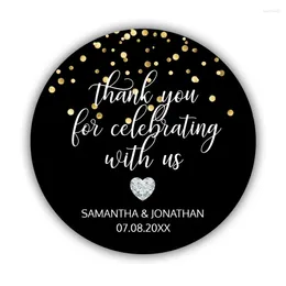 Party Decoration 1.5-3 Inch Personalized Stickers THANK YOU For Celebrating BLACK Gold Wedding Classic Round Sticker