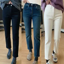 Pantaloni per levetti di precisione gambe fatti in casa realizzati in seta kapok ad alta elasticità peluche a vita alta jeans womens inverno pantaloni gambe dritti 2023