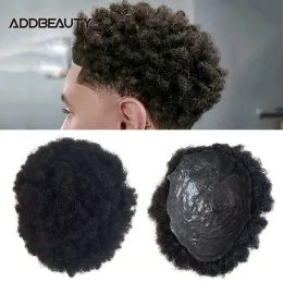 Toupees Toupees Addbeauty Erkekler Toupee Full PU 0.040.06mm İnsan Saçı 4mm Afro Kıvırcık Saç Hint Remy Saç Sistemi Erkekler Saç parçası Doğal Renk