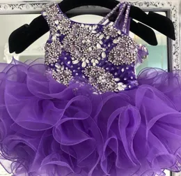 Purple Cupcake Toddler Infant Kids Pageant Dress 2021 Velvet Organza Ruffles Glitz Little Girl Party Gowns Zipper Back MiniShort8764744