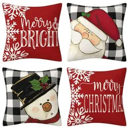 枕4PCSスクエアクリスマスは家の装飾的なリネン枕カバーのソファ装飾をカバーしていますかわいい農家