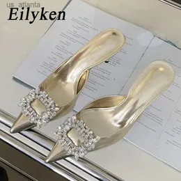 Kleiderschuhe Neue Mode Crystal Thin Heels Mules Frauen Panteln elegant spitzer Zehen Bankettparty Prom Damen H240403