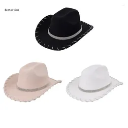 Berets B36D Handpärlor Diamond Belt Hat Cowboy Hats for Carnivals Music Festival