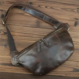 Real Leather Wait Bag Summer Outdoor Walking Bag Portable Midjepaket Crazy Horse Leather Man Fanny Pack Sling Bag Beståse 240327
