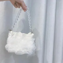 Torba organza vintage Pearl Chain Women pod pachami ramionami mody panie małe wiadra dziewczyny wieczorne sprzęgło bolsa feminina