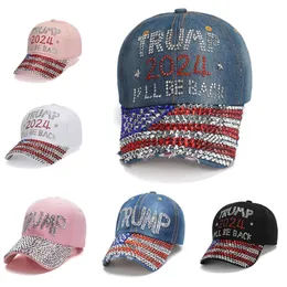 2024 Trump Baseball Cap Diamond Hats Election Campaign Cowboy Caps Verstellbare Frauen Jeanshut