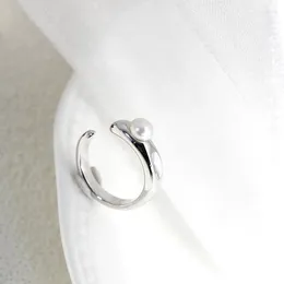 Anelli a cluster Autentico 925 anello aperto sterling in argento aperto intarsiata naturale per perla d'acqua dolce crea creativa per la signora con dita. Gift Lady
