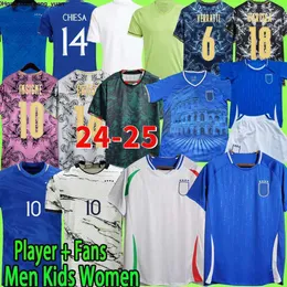 Jerseys de futebol da Itália 125ª versão de fã totti chiesa barella buffon de rossi r.baggio italia camisa de futebol 23/24 uniforme retro maglie da calos long