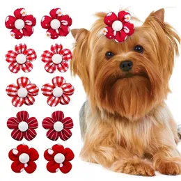 Dog Apparel 10/20pcs Flower Hair Bow Red Color Pet Sunflower Bows Rubber Bands For Puppy Small Dogs Grooming Supplies Perros Accesorios