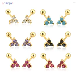 스터드 이어링 Lozoya 925 Sterling Silver Clear 3 피어싱 구슬 지르콘 매력 Srud Earring 여성 패션 고급 보석 클립 사치