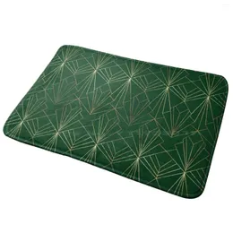 Mattor Art Deco In Emerald Green Entrance Door Mat Bath Rug 1920s Mönster Upprepa Dark Outline Geometric Modern Gold